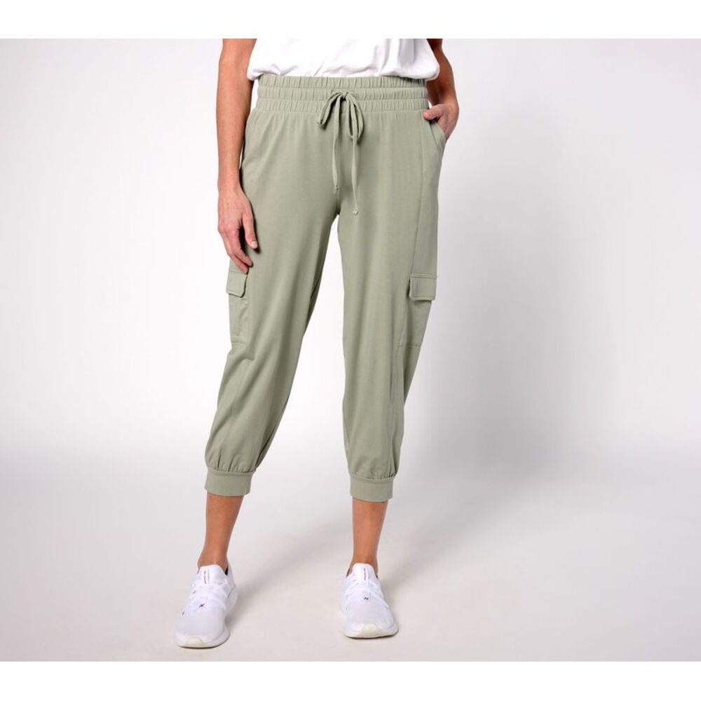 Anybody Women's Pants Sz S Lounge Cozy Knit Cropped Cargo Joggers Green A567000